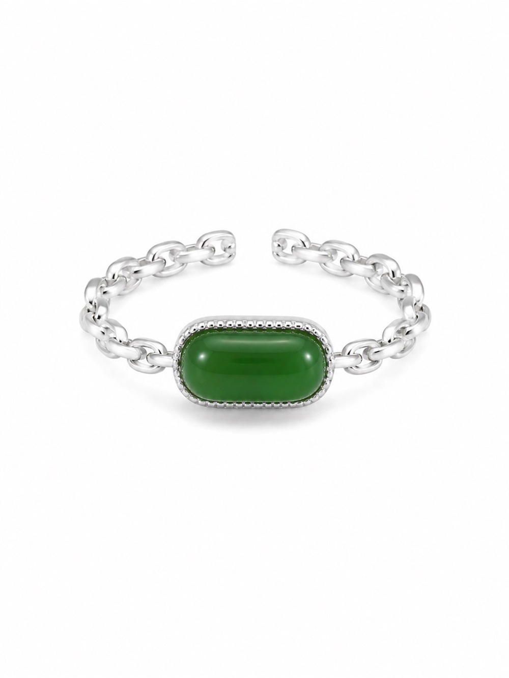 Jade Paperclip Ring (S925) R102